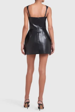 Clearance Amanda Uprichard Bethany Skort Romper in Faux Leather Black
