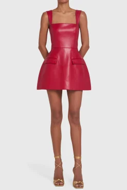 Sale Amanda Uprichard Bethany Skort Romper in Faux Leather Scarlet
