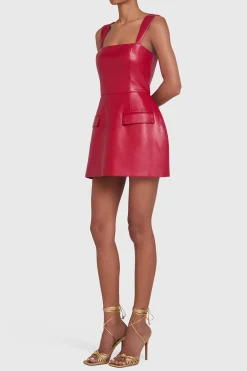 Sale Amanda Uprichard Bethany Skort Romper in Faux Leather Scarlet