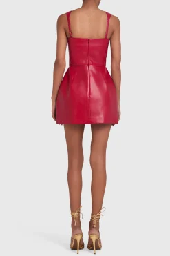 Sale Amanda Uprichard Bethany Skort Romper in Faux Leather Scarlet