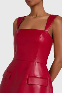 Sale Amanda Uprichard Bethany Skort Romper in Faux Leather Scarlet