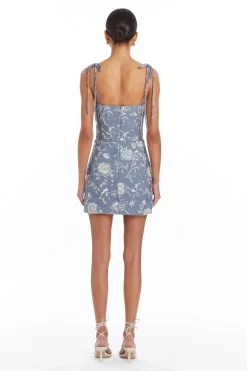 Discount Amanda Uprichard Taylor Skort Romper in Denim Brocade DenimBrocade